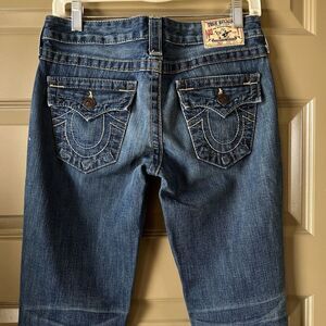 True Religion Jeans Women’s 26 Disco Billy Big T Flap Pockets Distressed